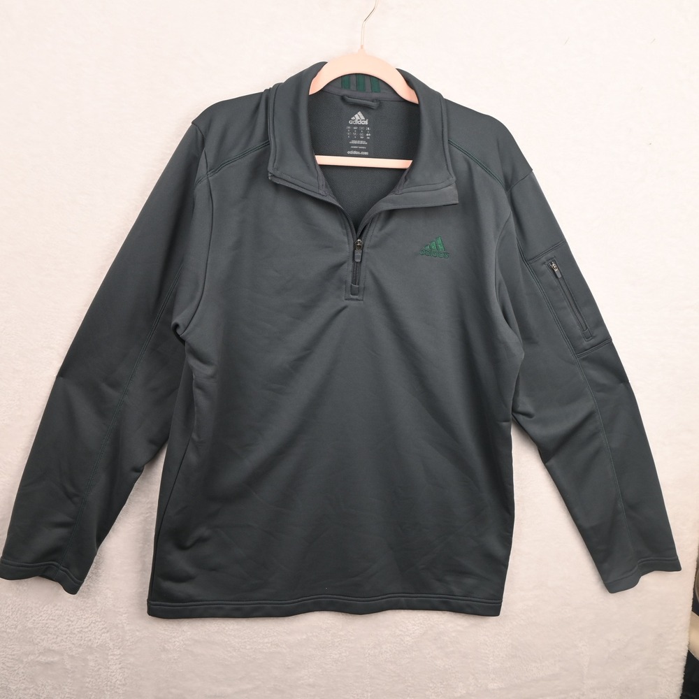 Adidas Pullover Mens Large Dark Gray Quarter Zip Zippered Performance Pocket